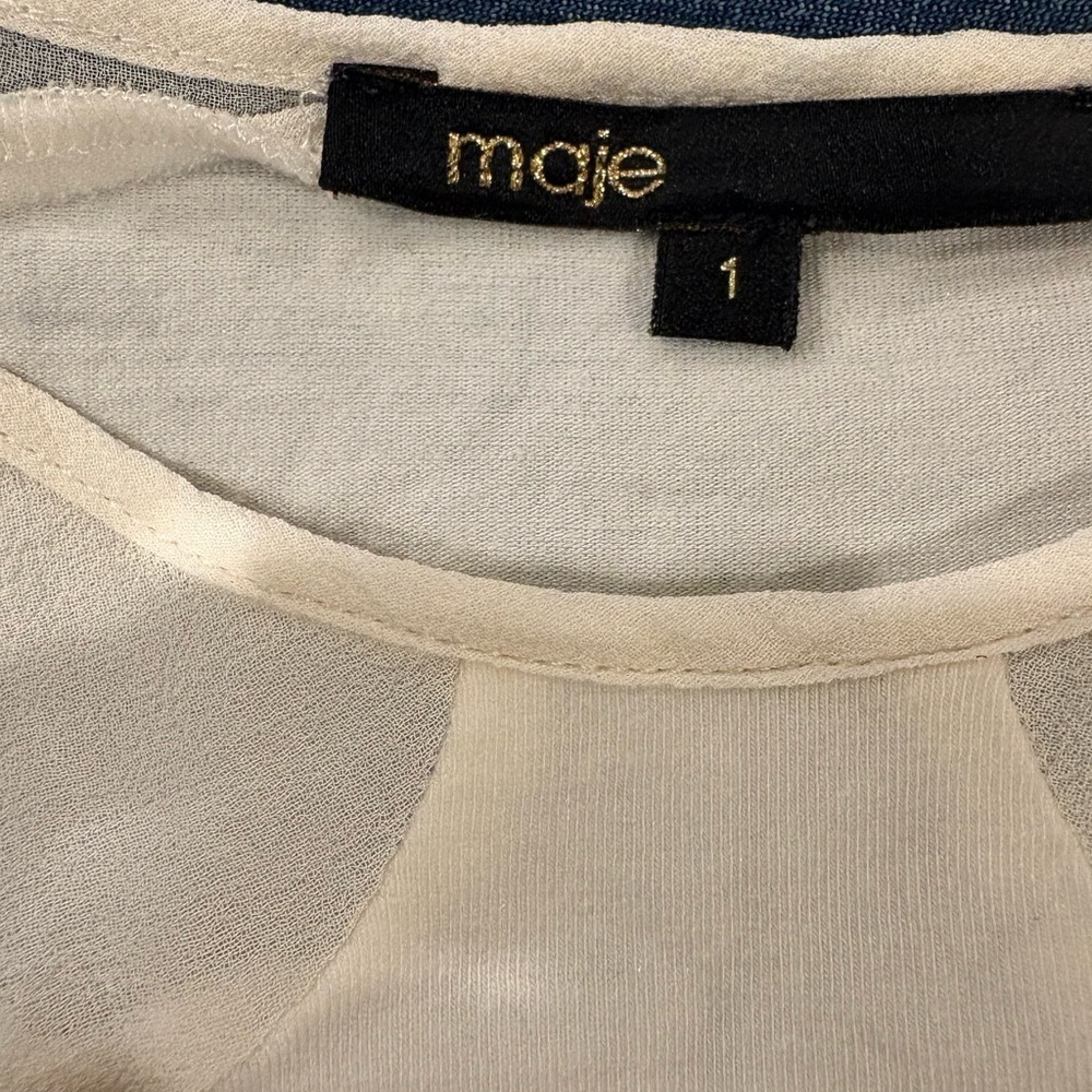 Maje silk combo top shirt blouse cream sz 1 S - Picture 3 of 7